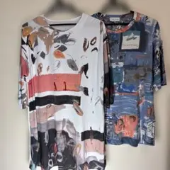 抽象的デザイン Tシャツチュニック2枚セット