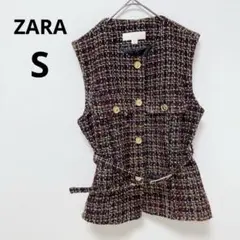 なな様専用 ザラ ベルト付き テクスチャーベスト S ダーリッチ ツイードベスト