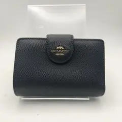 ほぼ未使用　コーチ　折財布　財布　シグネチャー　ネイビー
