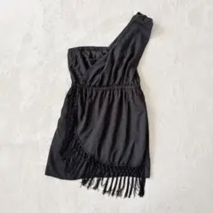 【新品】ワンショルダーミニドレス ミニワンピース フリンジ 発表会 パーティー