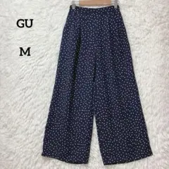 GU ジーユー ワイドパンツ ドット柄 ネイビー M ポケット付き ウエストゴム
