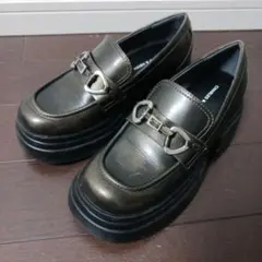 厚底ローファー ダークブラウン 合成皮革