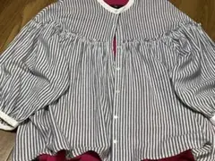 サマンサモスモス フリル　切り替え　ストライプシャツ　バルーンスリーブ　コットン