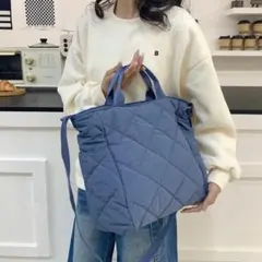 ショルダーバッグ　キルティング トート　ハンド 青　ブルー マザーズバック