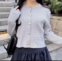 INGNI 金ボタンケーブルニットカーディガン　グレー