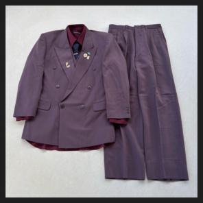 【vintage☆希少】6点 セットアップ ダブルスーツ くすみパープル ピンズ
