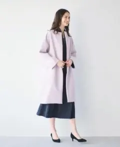 新品★ LOUNIE 薄紫色ノーカラーロングコート ルーニィ　スプリングコート