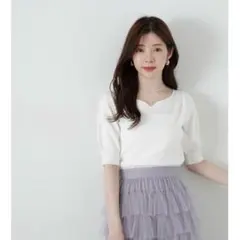 プロポーションボディドレッシング ハートネック5分袖総針ニット エクリュ