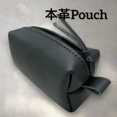 本革　牛革　レザークラフト　ポーチ　小物入れ　ハンドメイド　ダークグリーン