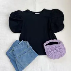 【極美品】ZARA バルーンスリーブTシャツ ブラック★S