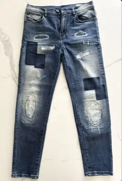 DIESEL ダメージ加工パッチワークデニムパンツ