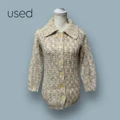 2206 【used】　ニット　セーター　カーディガン　ベージュ系　丈長め