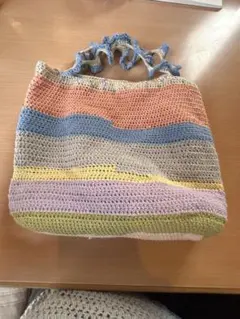 カラフルストライプかぎ針編みトートバッグ