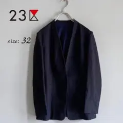 23区 トリアセテート混 ノーカラージャケット ネイビー 32