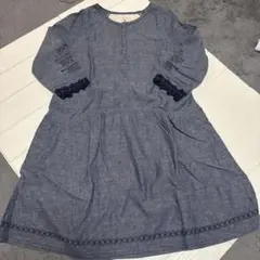 fu-aiダークブルー Aライン ワンピース 七分袖美品サイズ3