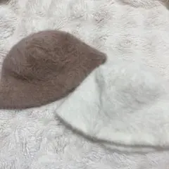 ふわふわバケットハット 2色セット ベージュ ホワイト