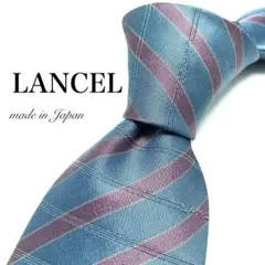 【美品】 LANCEL ストライプ柄 ネクタイ グレー レッド シンプル 日本製