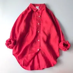 2025グリーンレーベルリラクシングフレンチリネンベーシックシャツ レッド