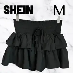 美品✨【SHEIN】ティアードミニスカート　キュロット　リボン　総ゴム　黒　M