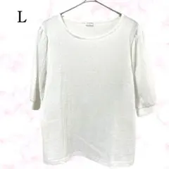 【GLACIER】レディース カットソー Uネック 半袖 白 L 透け感有りのサムネイル