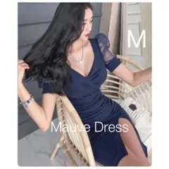 新品 半袖 バルーン 透け感 シャーリング スリット タイトワンピ