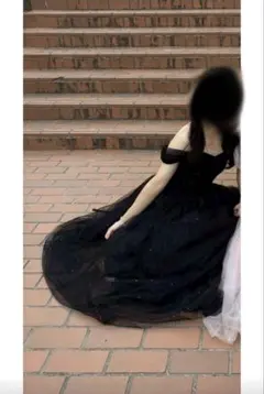 エレガント ブラック ロングドレス 文化祭