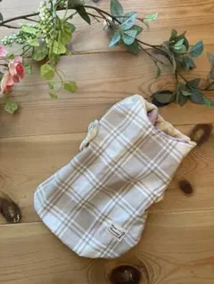 暖かペット服 ベージュ系チェック 裏生地猫
