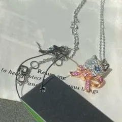 ケイトスペード　猫ちゃん　リボン　パヴェ　ネックレス　ピンク