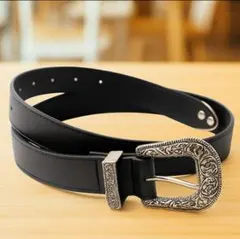 ウエスタンベルト アメカジ ベルト メンズ シルバー バックル ブラックy2k