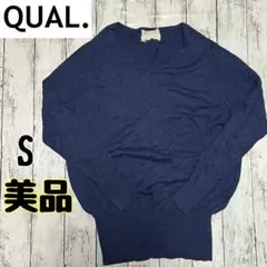 QUAL. リブニットトップス　Vネック　春ニット　薄手ニット　レディース