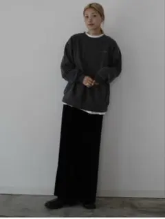 しまむら　hideka ベロアナロースカート　ブラック　M