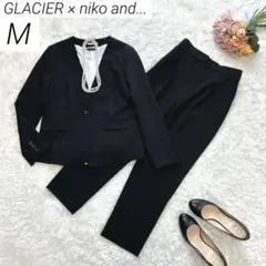 グラシア× ニコアンド　パンツスーツ　オフィスカジュアル　ノーカラー　黒　M