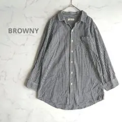 ブラウニー ギンガムチェック シャツ 長袖 M モノトーン 黒 白 定番のサムネイル
