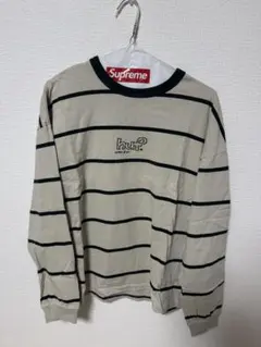 HUF ストライプ 長袖Tシャツ M ベージュ/ダークグリーン