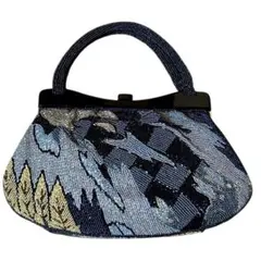 ✨美品✨総ビーズ 和装用バッグ パーティーバッグ 成人式 風景画 レトロモダン