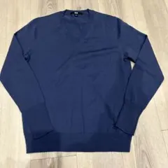 エクストラファインメリノVネックセーター　青　ネイビー　M Ｖネックニット