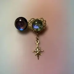 ハート型星チャーム付きガラスのピアス
