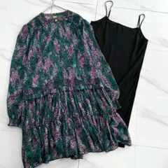 美品/現行タグ☆ヒューゴボス　c daffa　ワンピース　総柄　シアーのサムネイル