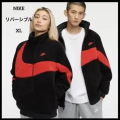 NIKEナイキ　リバーシブル　ナイロンジャケット　フリース　刺繍ロゴ　ブラック赤