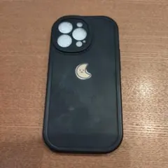 月の顔デザイン iPhone13 PROブラックソフトケース