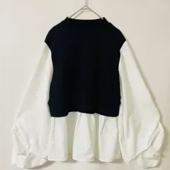 オリーブデオリーブ ドッキング トップス M 黒 白 ボリューム袖 訳ありのサムネイル