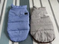 犬用ダウンジャケット 青と茶色のチェック柄