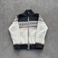 【ヴィンテージ90s】ファーストダウン　ノルディック柄 ウールジップアップニット