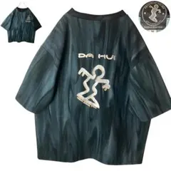 90s古着Da Fui刺繍でかロゴ×モノトーンリンガーネックTシャツビッグサイズのサムネイル