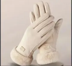 レディース暖か防寒裏起毛新品ファーグローブ手袋スマホタッチ付ベージュ