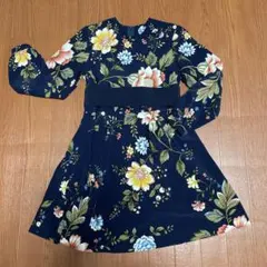 ハンドメイド　花柄ネイビーワンピース