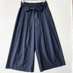 GREEN LABEL RELAXING/リボン付きネイビー ワイドパンツ 36