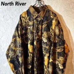 NORTH RIVER リアルツリー 鹿 アニマル柄 長袖 総柄シャツ　XL