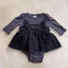 ベビーロンパース チュールスカート付き 猫耳 グレー ブラック ハロウィン 黒猫