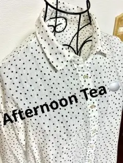 【美品】Afternoon Tea ドット柄 長袖シャツ 麻混ブラウス ホワイトのサムネイル